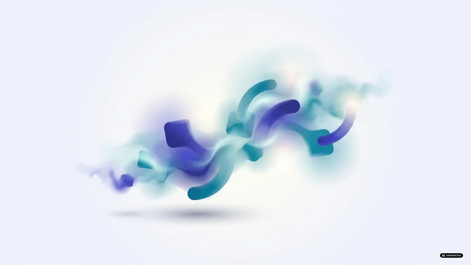 Illustrazione astratta di parole che si dissolvono in nebbia colorata su sfondo scuro